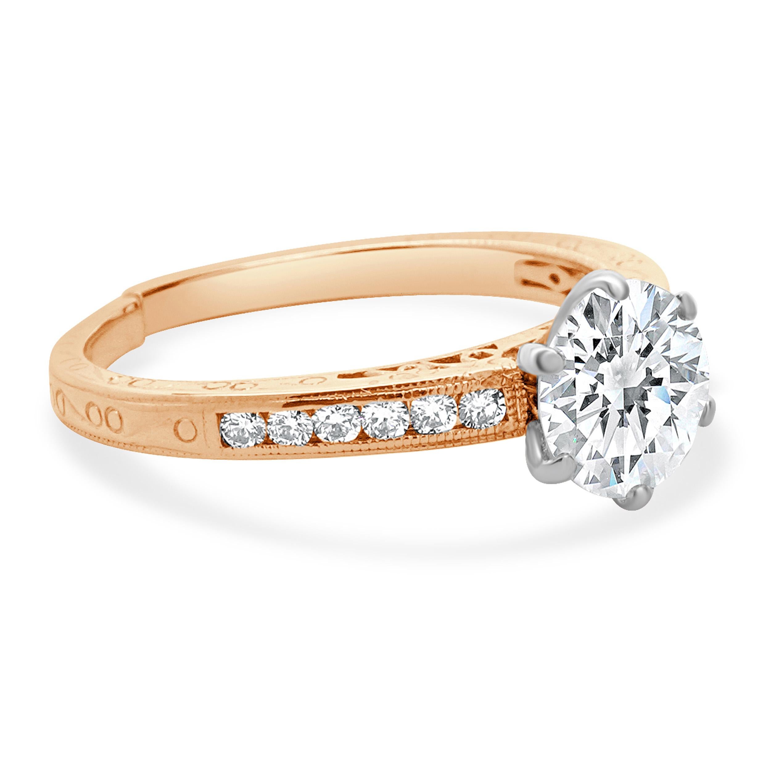 14 Karat Rose Gold Runder Brillant Diamant Verlobungsring (Rundschliff) im Angebot
