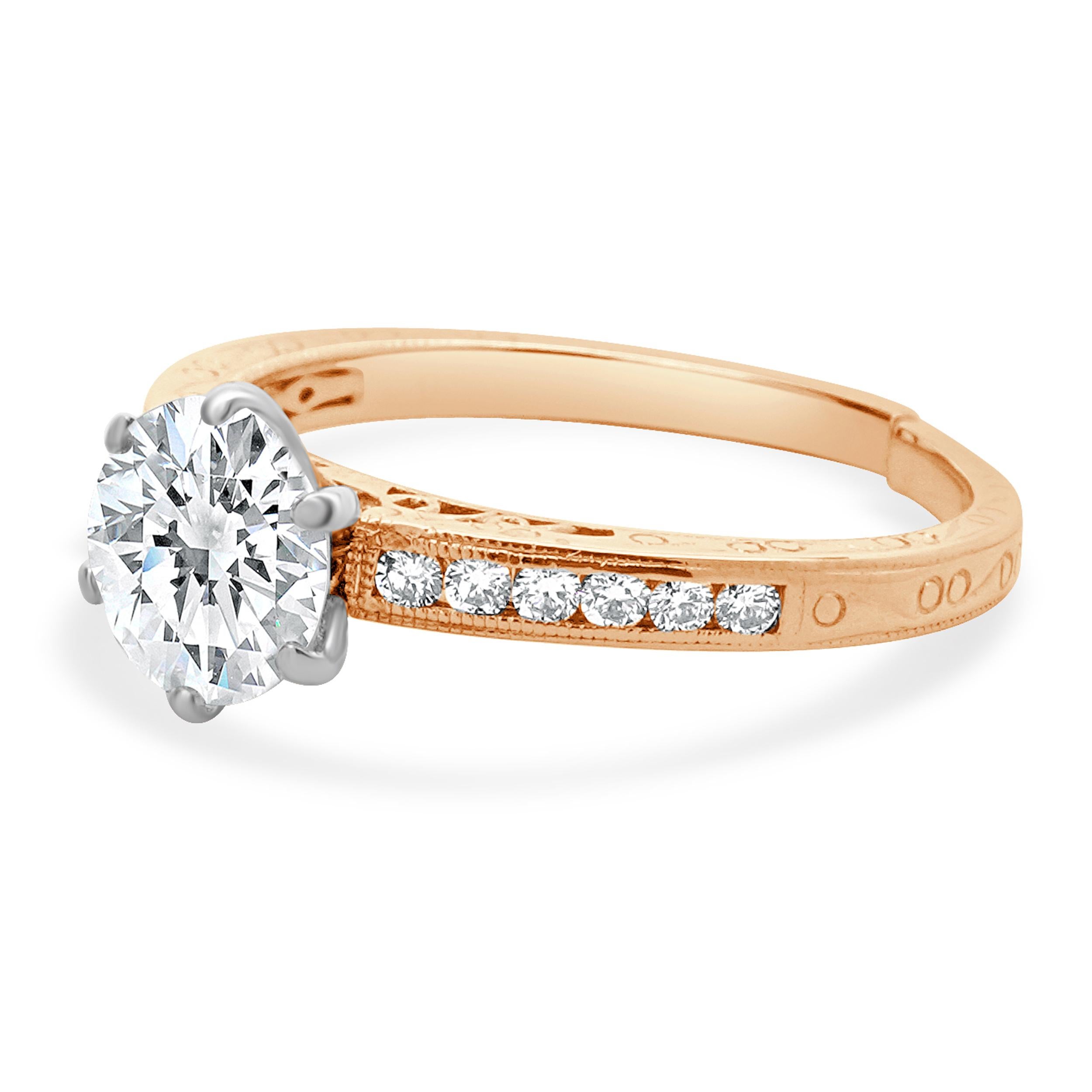 14 Karat Rose Gold Runder Brillant Diamant Verlobungsring im Zustand „Hervorragend“ im Angebot in Scottsdale, AZ