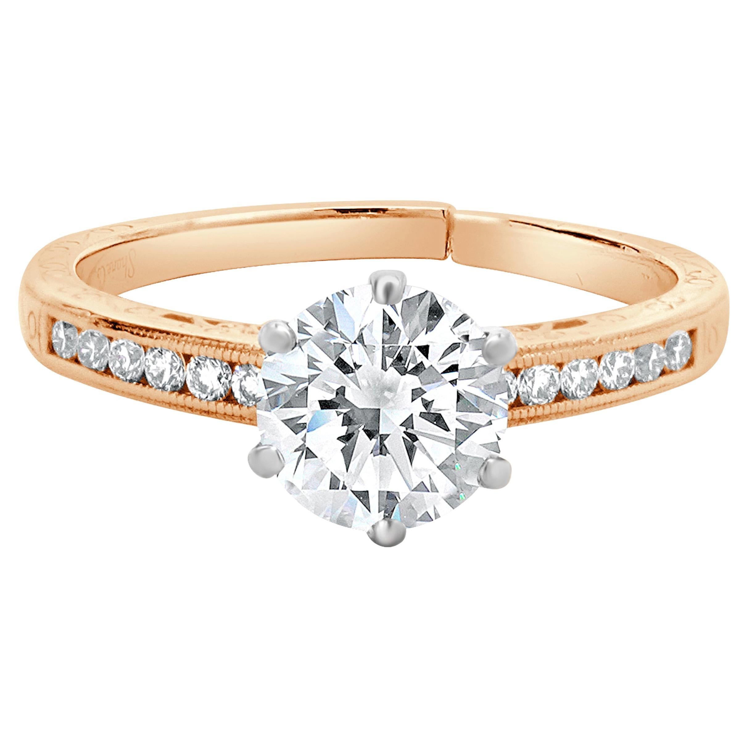 14 Karat Rose Gold Runder Brillant Diamant Verlobungsring im Angebot