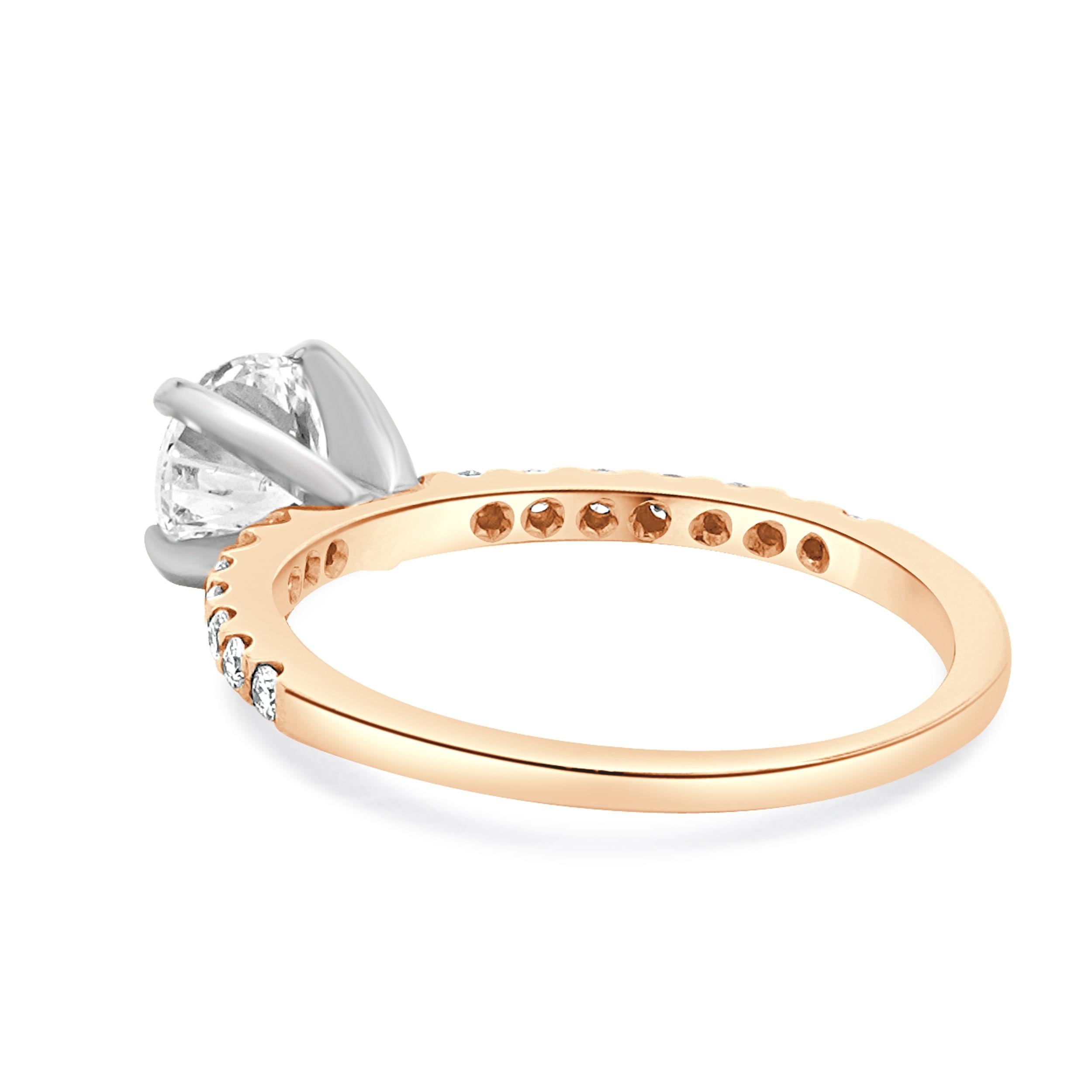 Bague de fiançailles en or rose 14 carats avec diamant de taille ronde Excellent état - En vente à Scottsdale, AZ