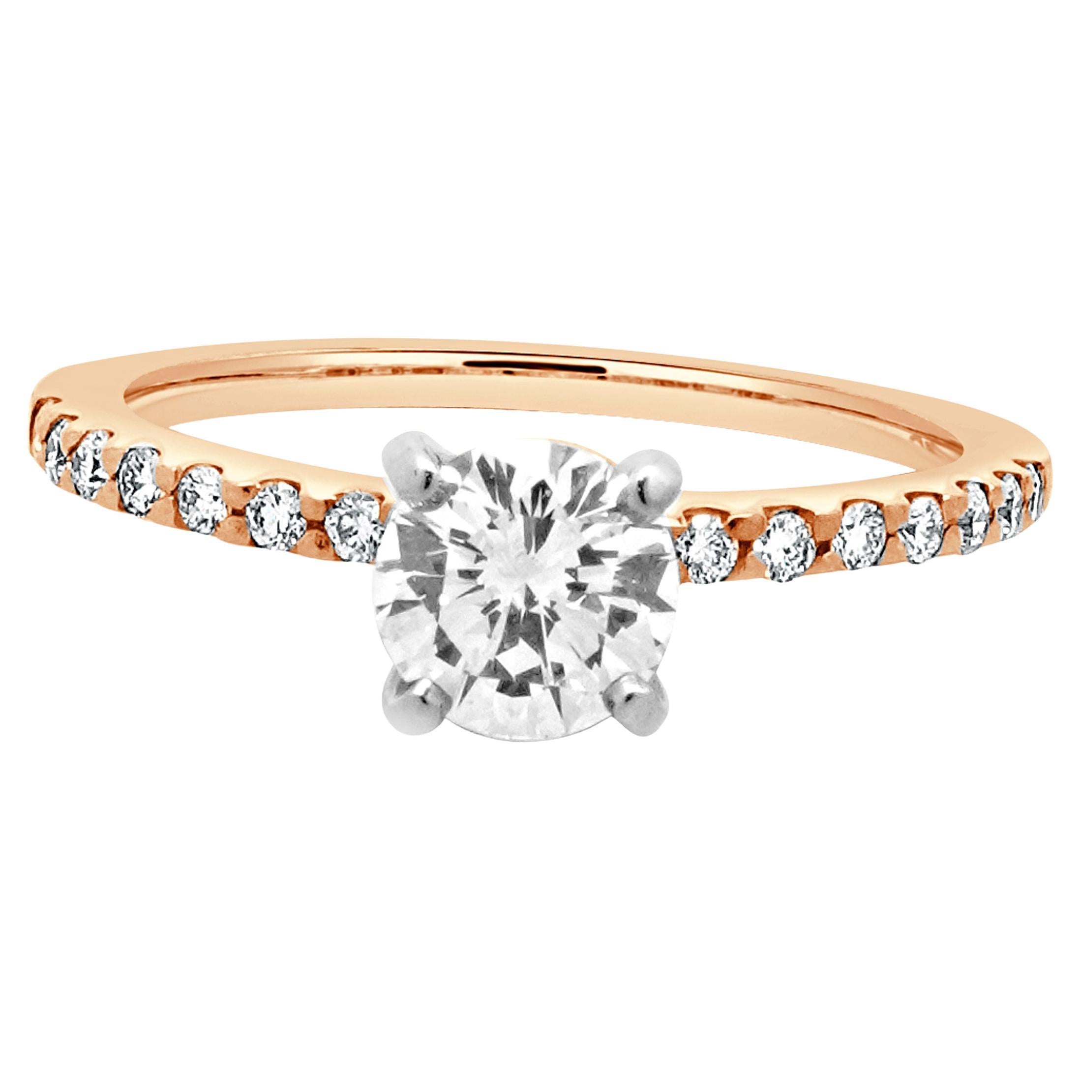 Anello di fidanzamento con diamante taglio rotondo in oro rosa 14 carati
