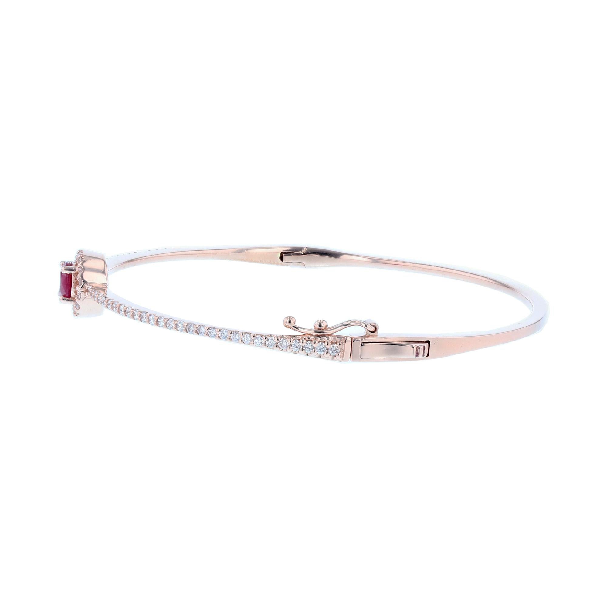 Contemporary 14 Karat Rose Gold Ruby and Diamond Bangle For Sale
