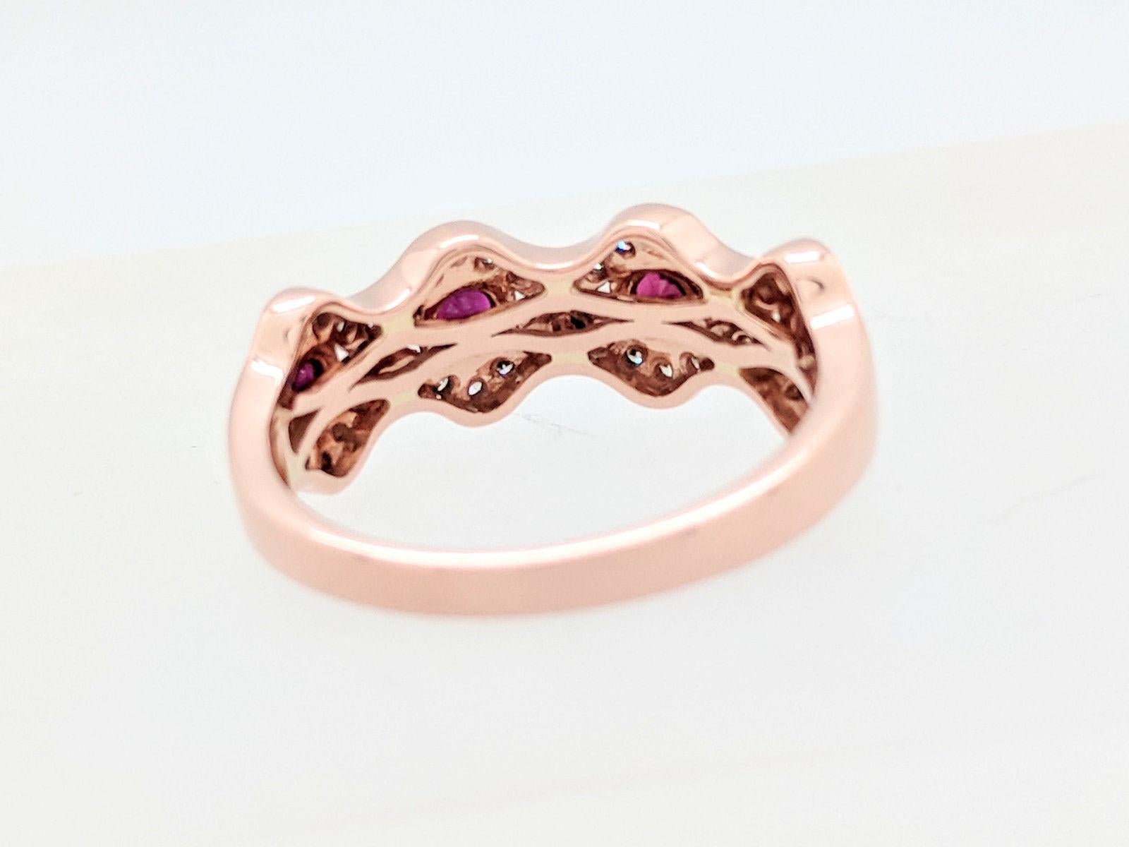 14 Karat Rose Gold Ruby and Diamond Right Hand Ring In Excellent Condition In Gainesville, FL