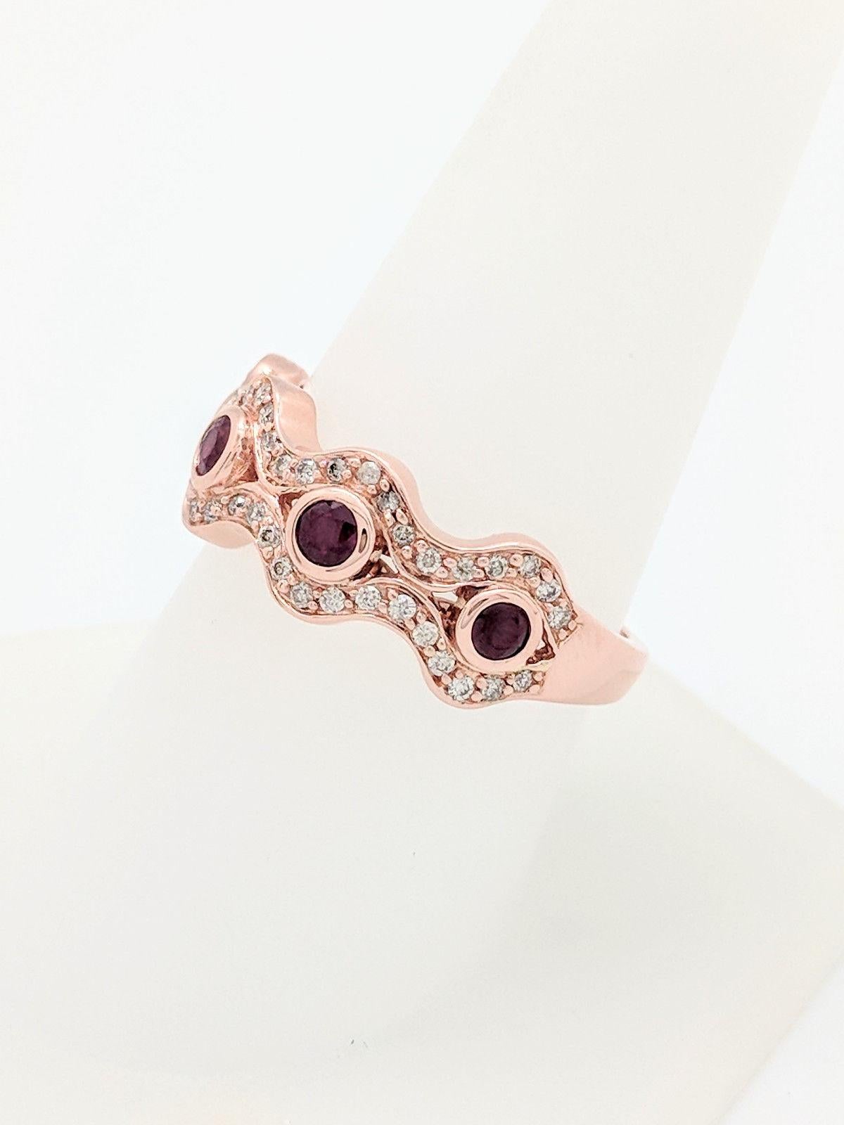 14 Karat Rose Gold Ruby and Diamond Right Hand Ring 2