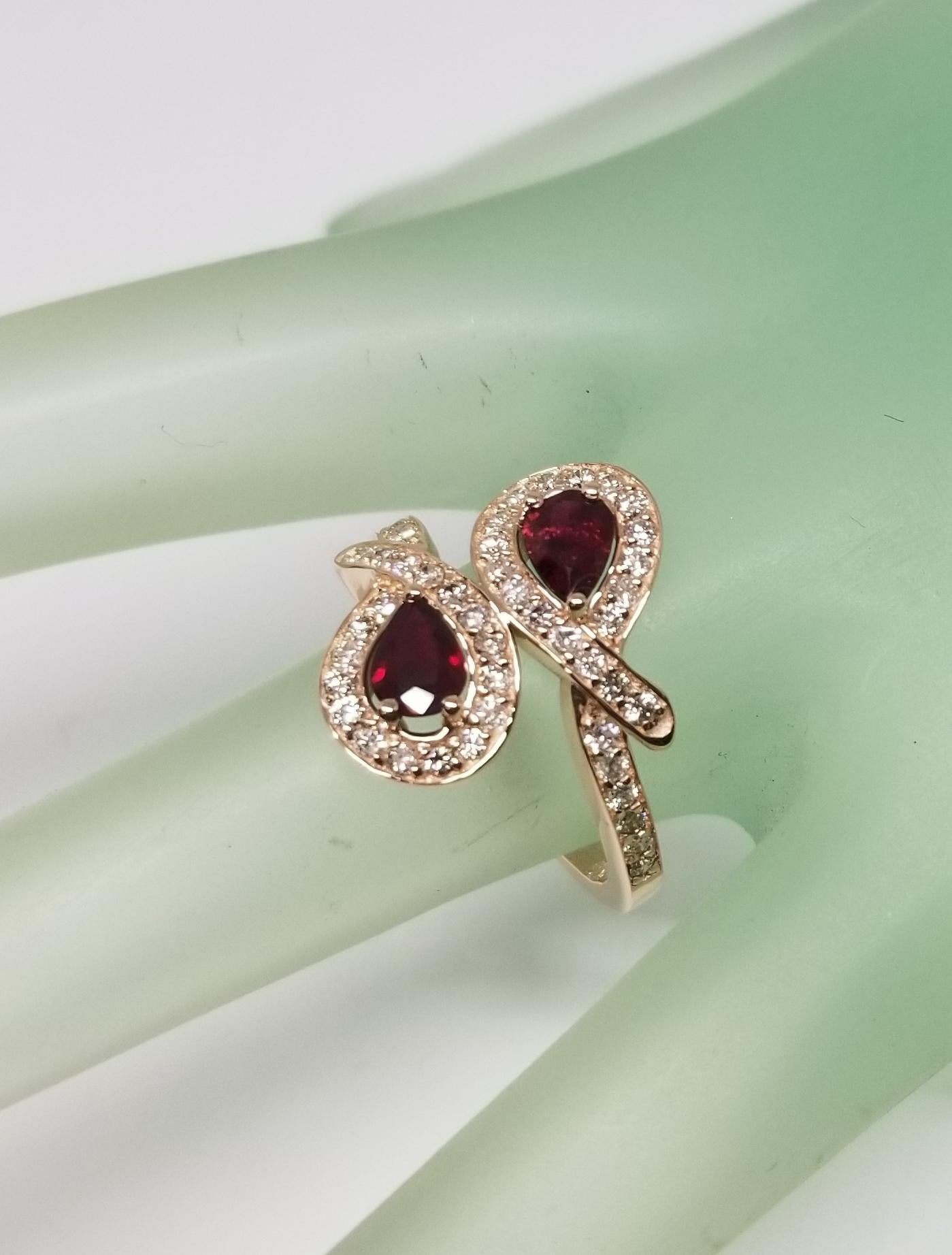 14 Karat Rose Gold Ruby and Diamond Ring In New Condition For Sale In Los Angeles, CA