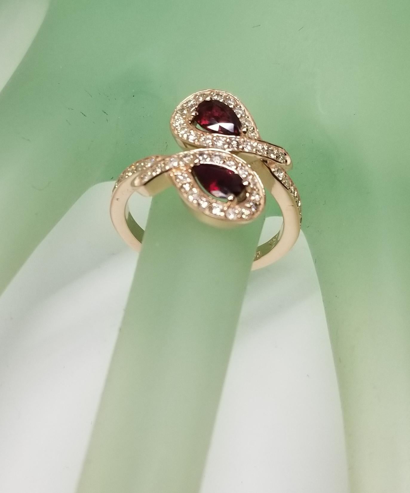 Women's 14 Karat Rose Gold Ruby and Diamond Ring For Sale