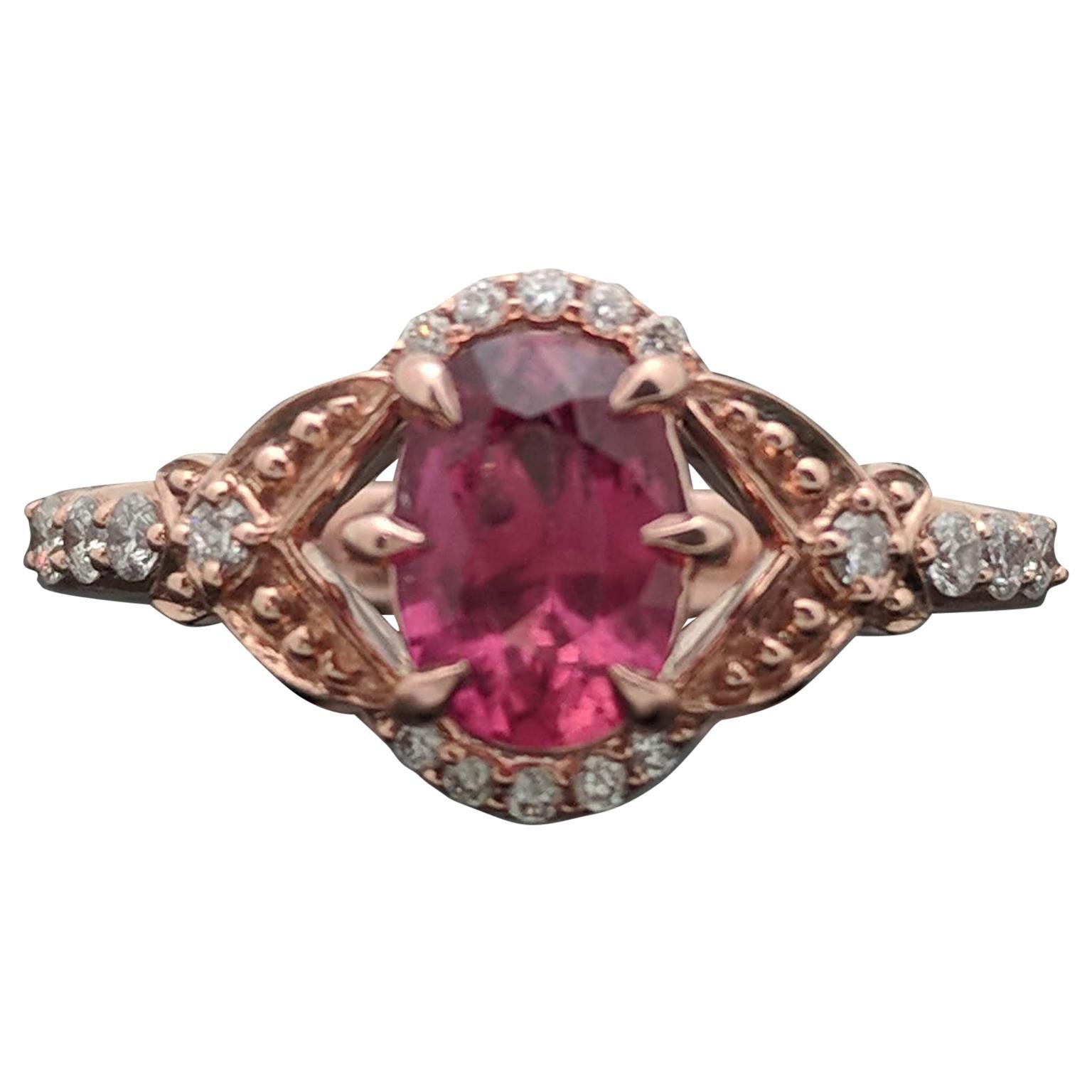 14 Karat Rose Gold Ruby and Diamond Ring