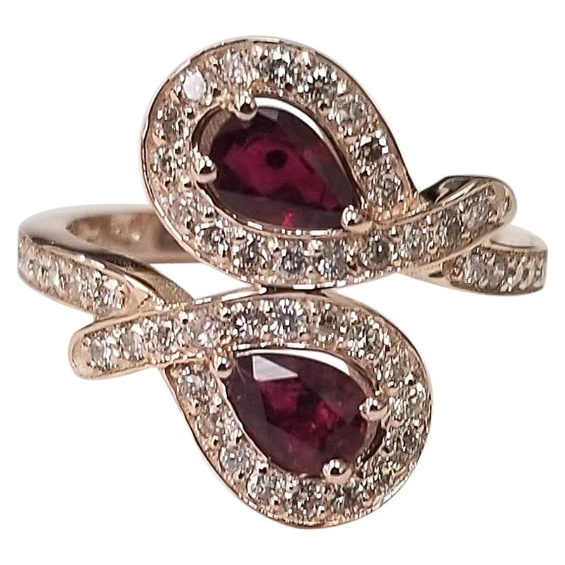 14 Karat Rose Gold Ruby and Diamond Ring For Sale