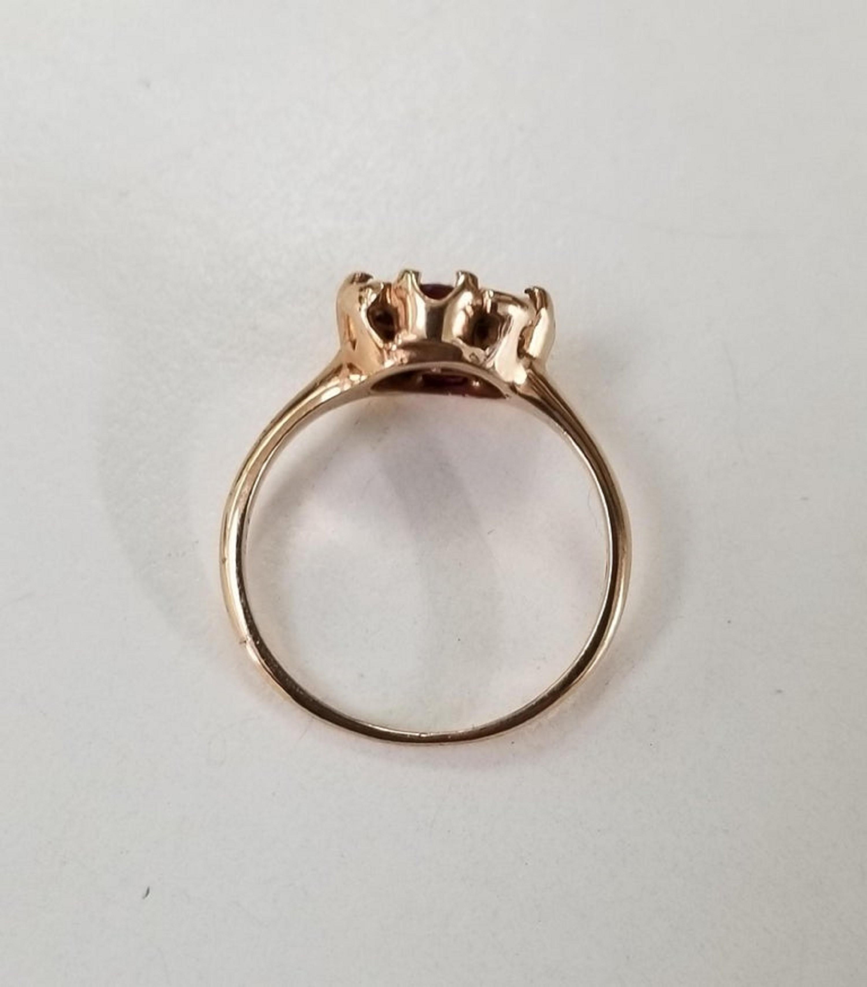 Round Cut 14 Karat Rose Gold Ruby and Diamond Ring Art Deco Style Ring