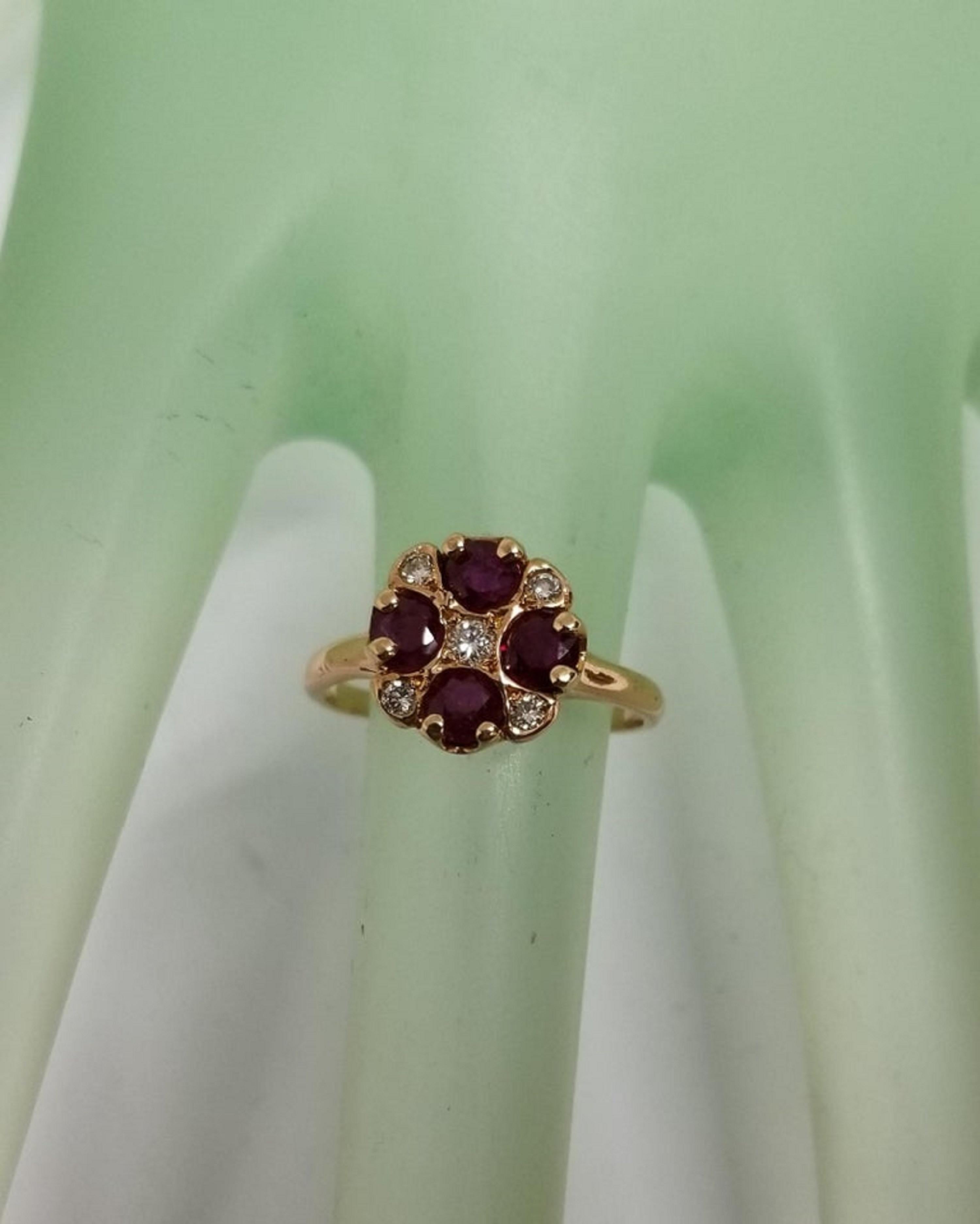 14 Karat Rose Gold Ruby and Diamond Ring Art Deco Style Ring In New Condition In Los Angeles, CA