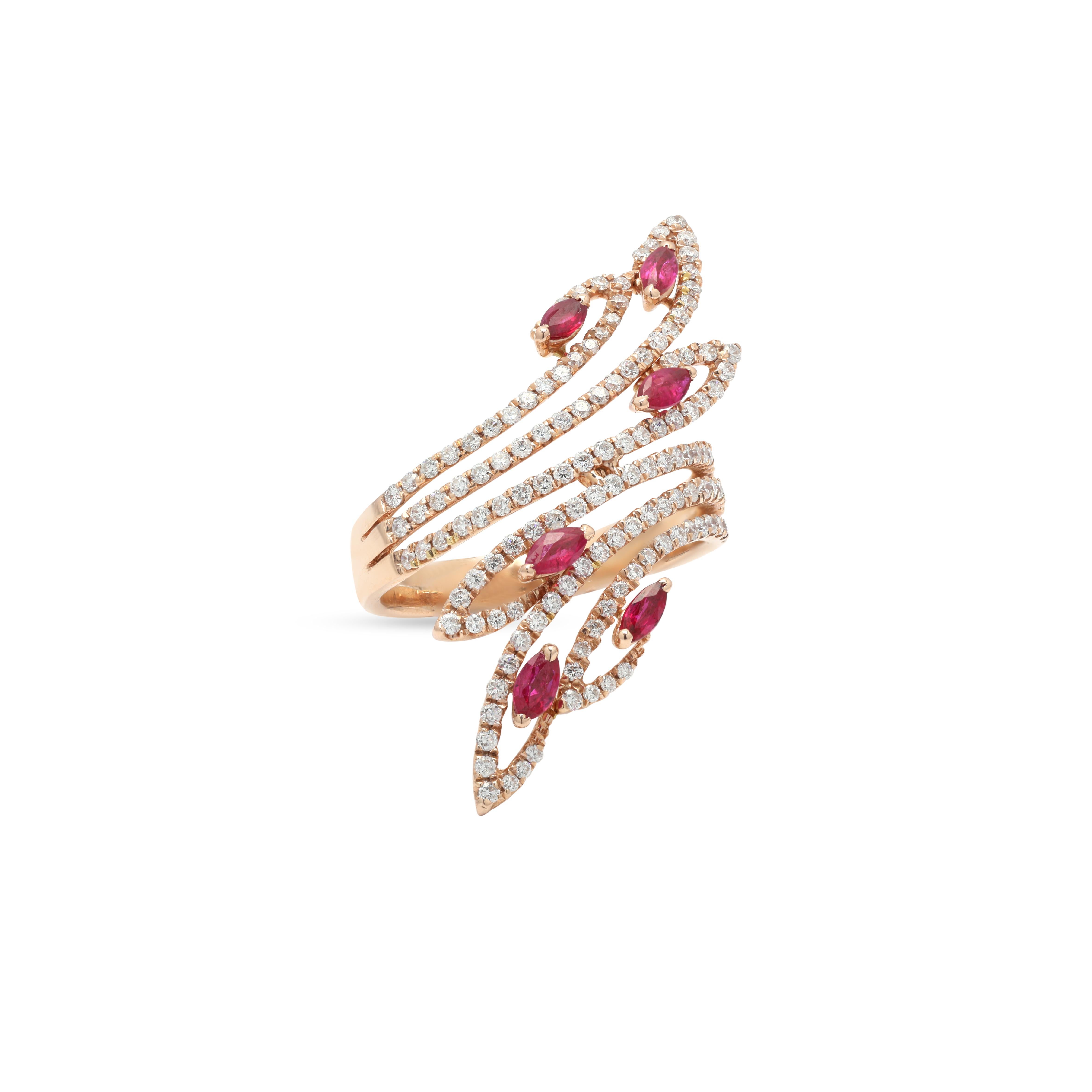 For Sale:  14 Karat Rose Gold Ruby Cocktail Ring with Diamonds 3