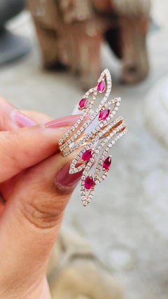 14 Karat Rose Gold Ruby Cocktail Ring with Diamonds