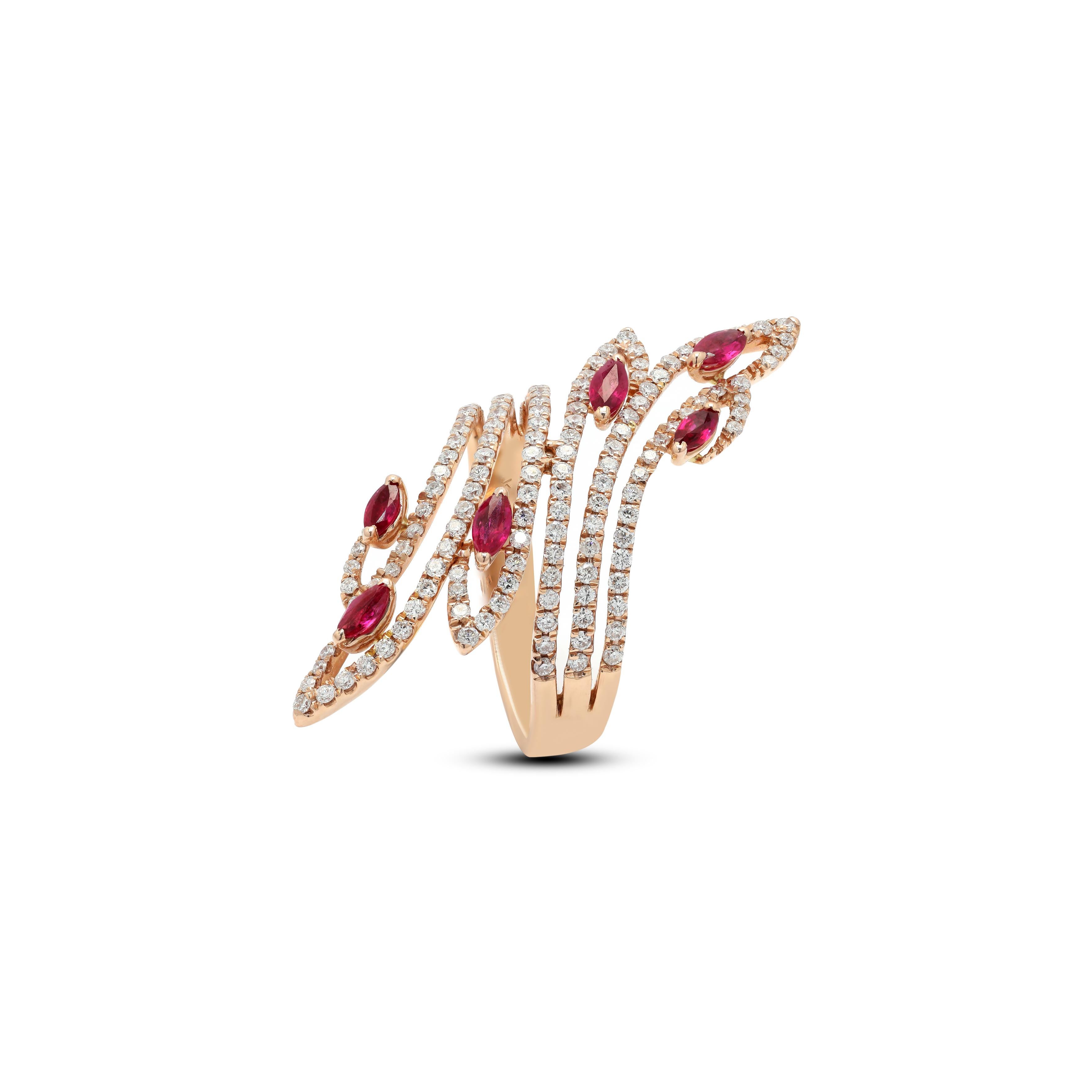 For Sale:  14 Karat Rose Gold Ruby Cocktail Ring with Diamonds 5