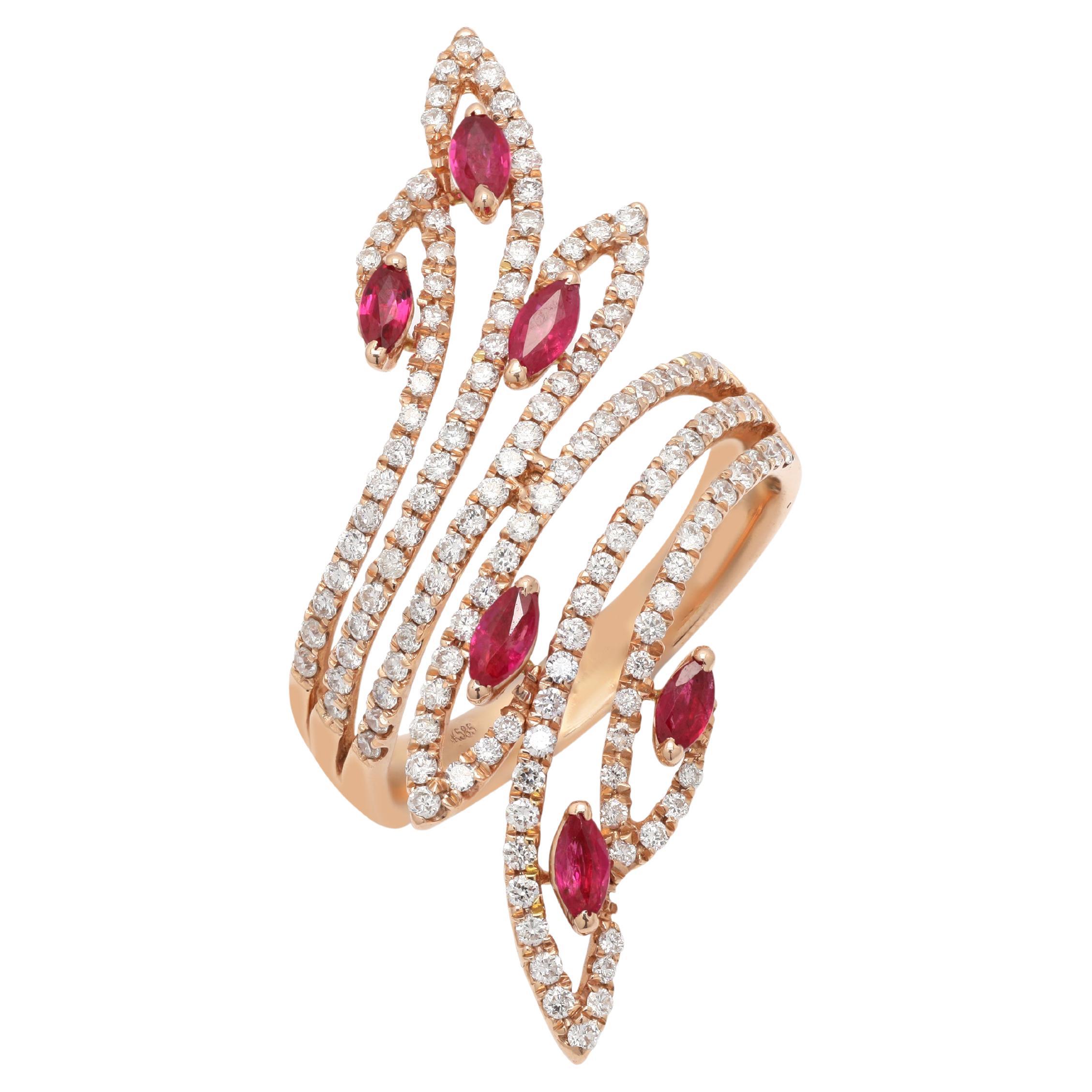 For Sale:  14 Karat Rose Gold Ruby Cocktail Ring with Diamonds