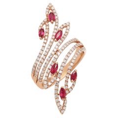 14 Karat Rose Gold Ruby Cocktail Ring with Diamonds
