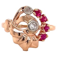 14 Karat Rose Gold Ruby Diamond Floral Inspired Ring