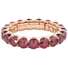 14 Karat Rose Gold Ruby Eternal Fit Eternity Band Features 3.80 Carat of Red