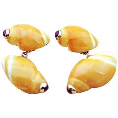 14 Karat Rose Gold Ruby Orange Shell Cufflinks