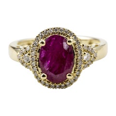 14 Karat Rose Gold Ruby Statement Ring with Diamonds