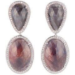 Boucles d'oreilles tranches en or rose 14 carats avec saphirs et diamants