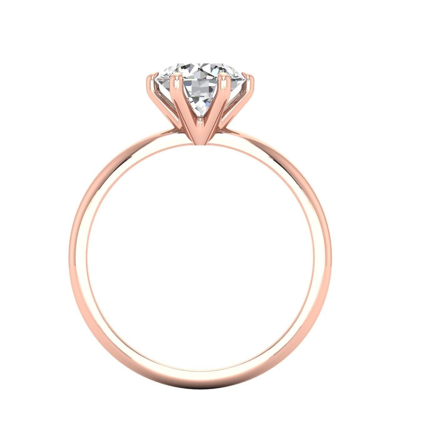 For Sale:  14 Karat Rose Gold Six Prong Solitaire 1 Carat Round Brilliant Diamond I SI2 GIA 2