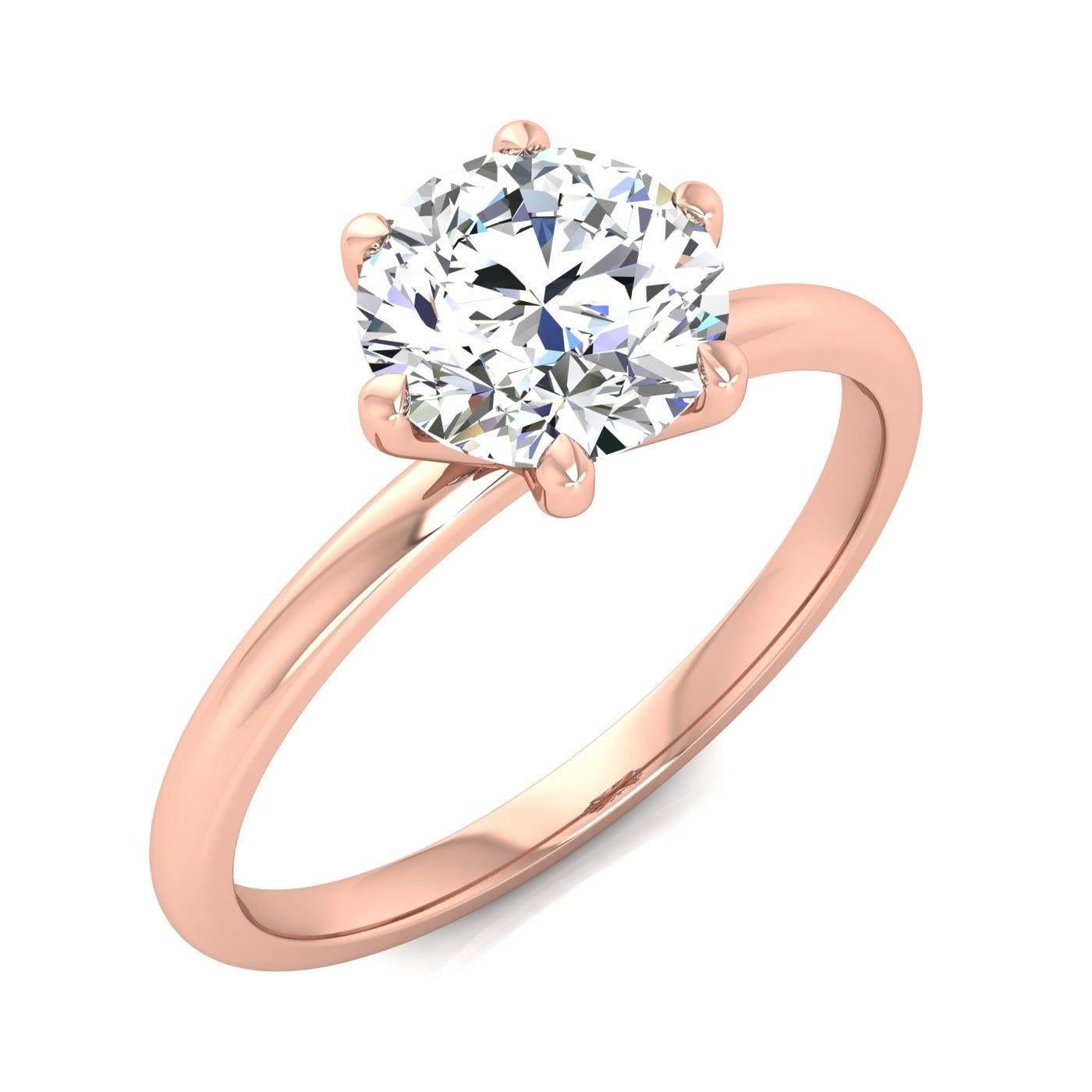 For Sale:  14 Karat Rose Gold Six Prong Solitaire 1 Carat Round Brilliant Diamond I SI2 GIA 4