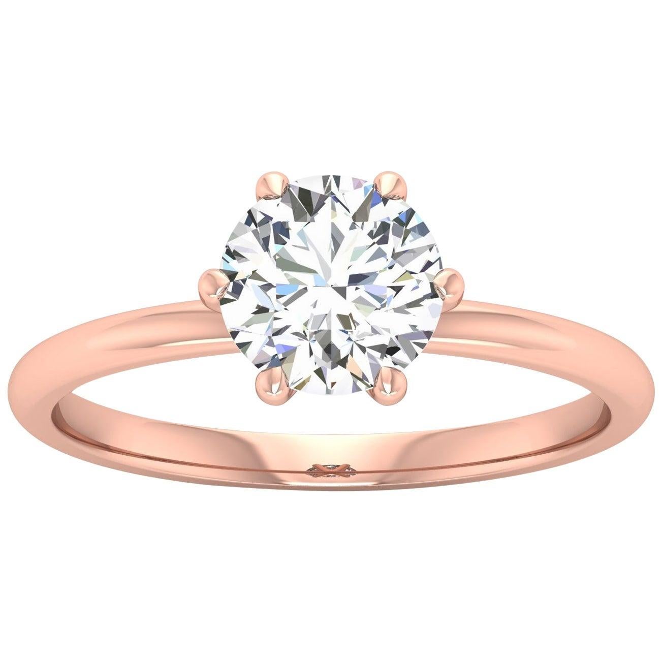 For Sale:  14 Karat Rose Gold Six Prong Solitaire 1 Carat Round Brilliant Diamond I SI2 GIA