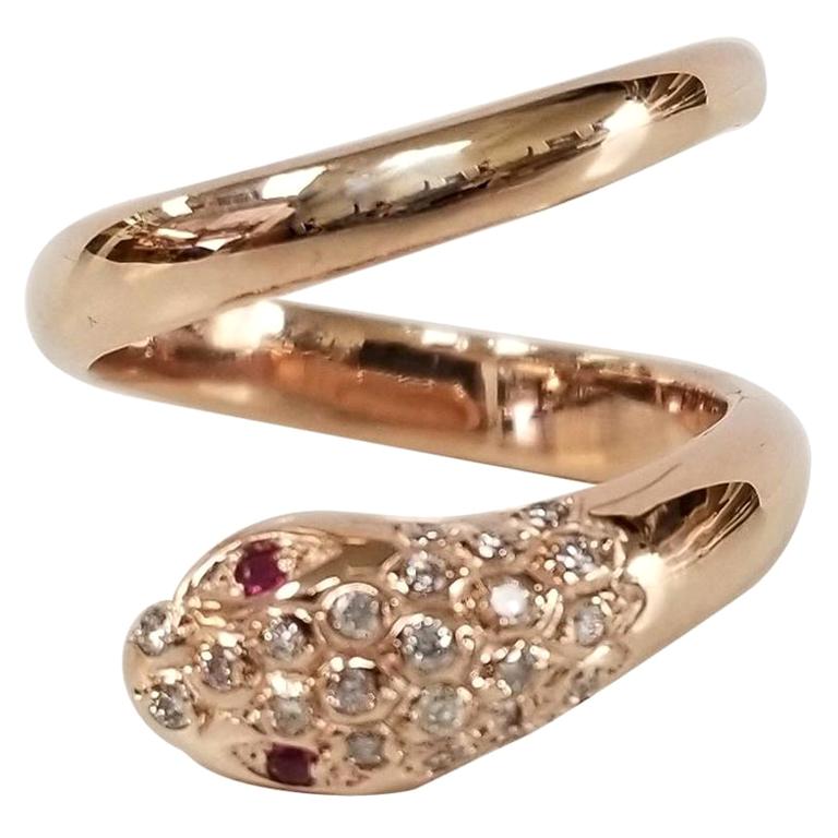 14 Karat Rose Gold "Snake" Diamond Ring For Sale