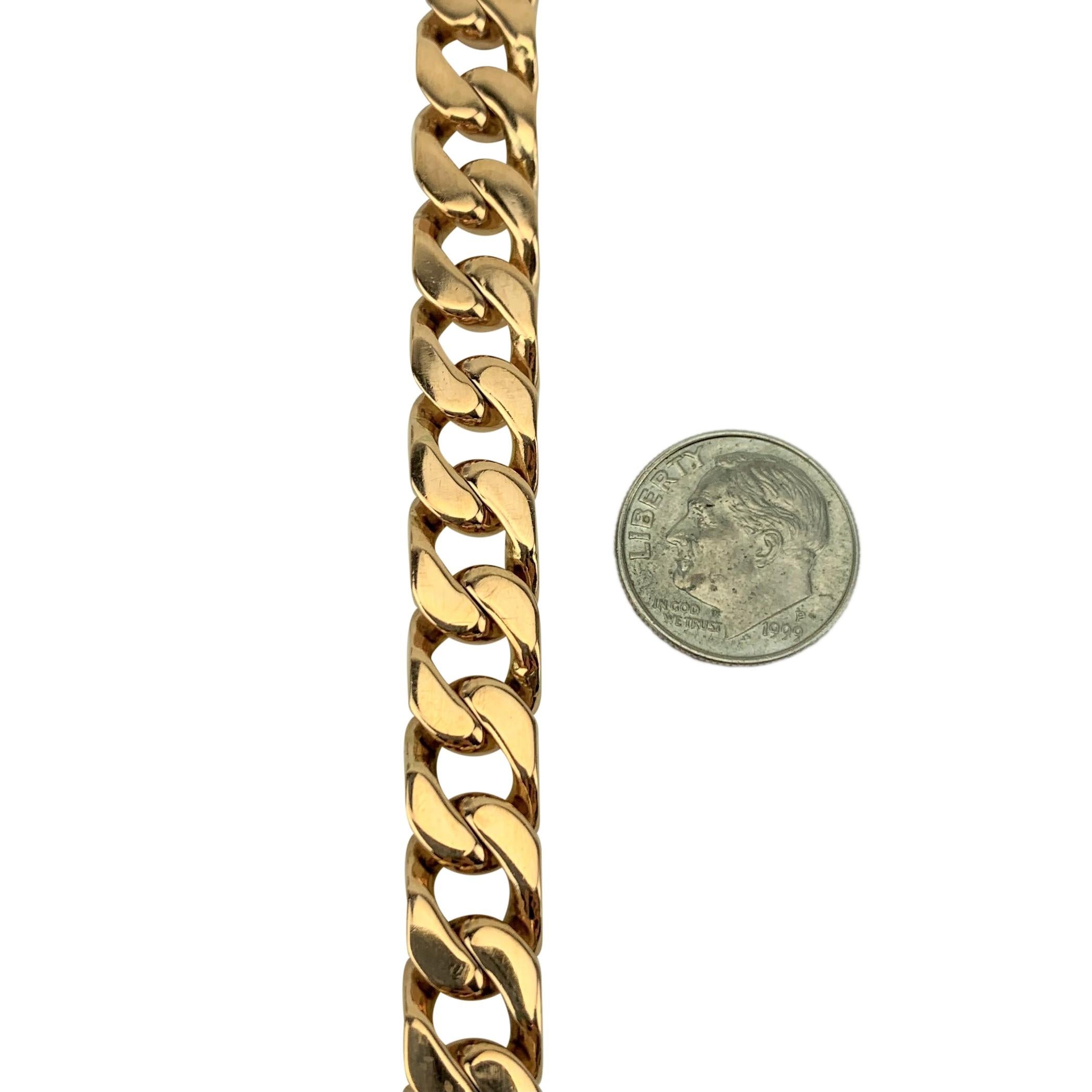 14 Karat Rose Gold Solid Heavy Thick Cuban Curb Link Bracelet In Good Condition In Guilford, CT