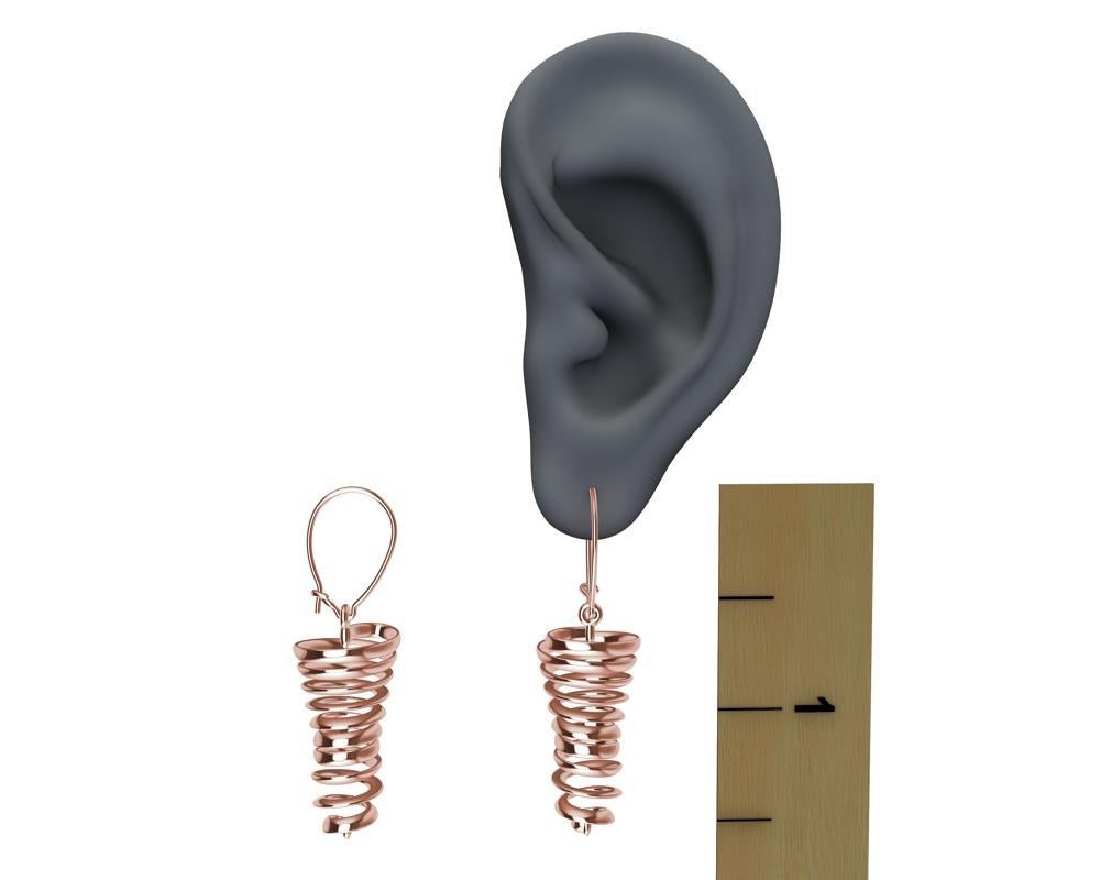 14 Karat Rose Gold Spiral Dangle Earrings, Tiffany Designer, Thomas Kurilla is sculpting for the ears. It may seem like life is spinning out of control, but no not really. Let these spirals appear to spin on your ears.  They make no noise, they just