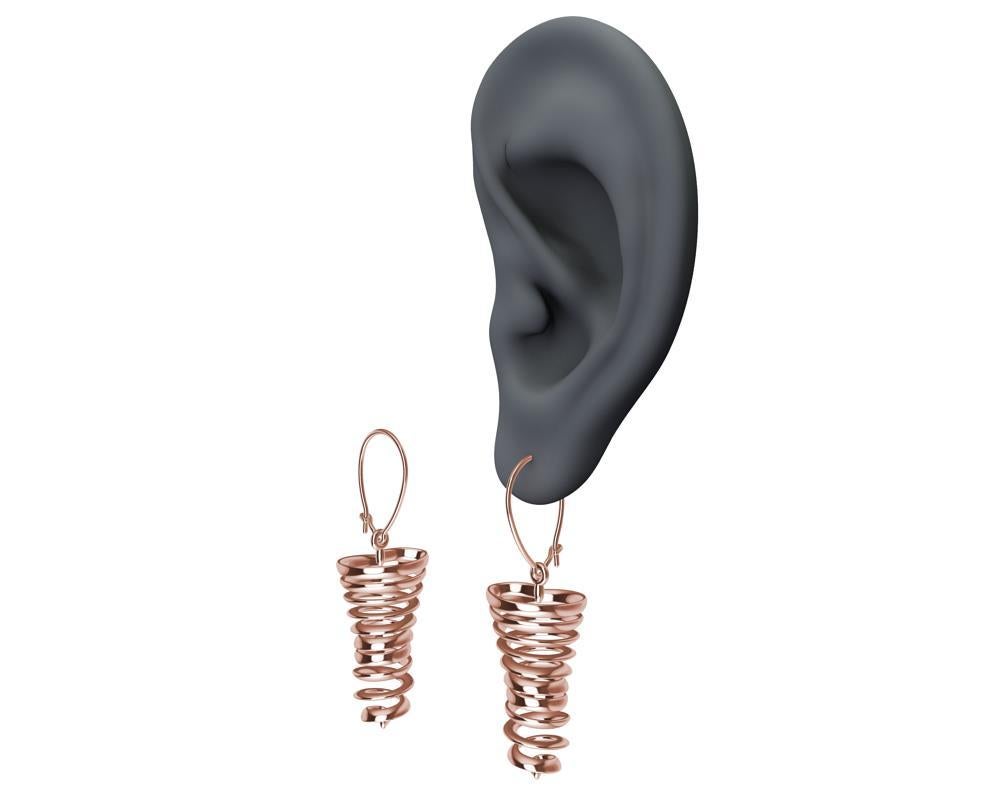 Contemporary 14 Karat Rose Gold Spiral Dangle Earrings For Sale