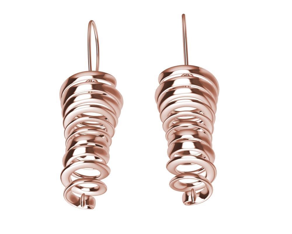 14 Karat Rose Gold Spiral Dangle Earrings In New Condition For Sale In New York, NY