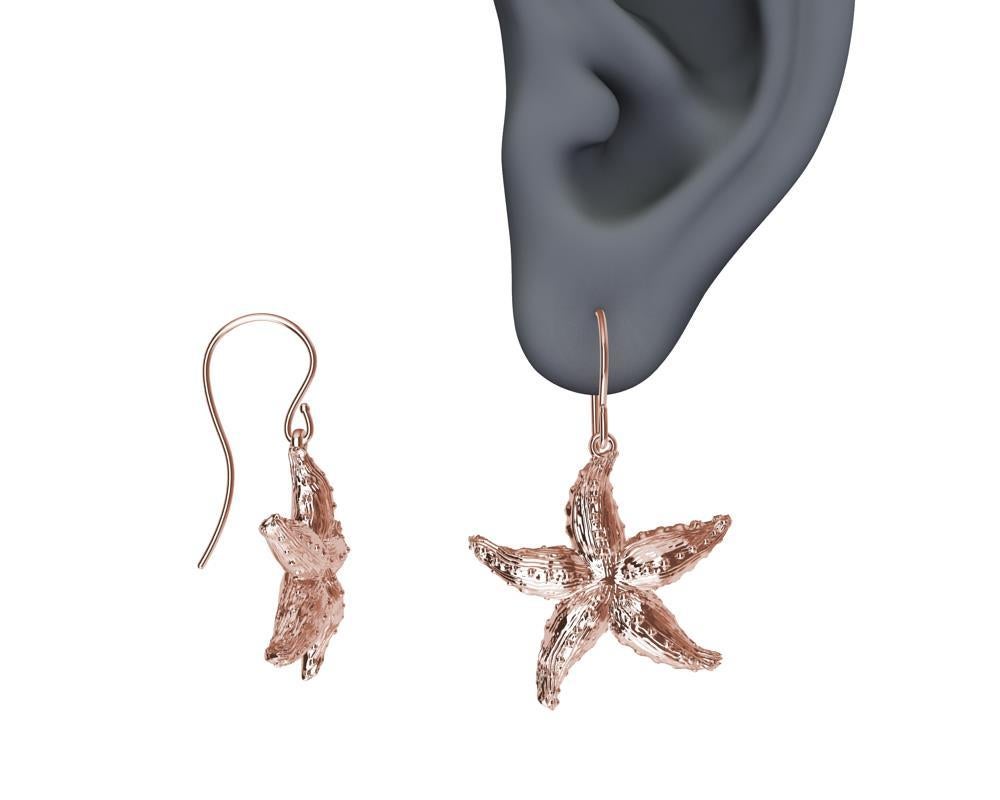 14 Karat Rose Gold Starfish Earrings For Sale 1