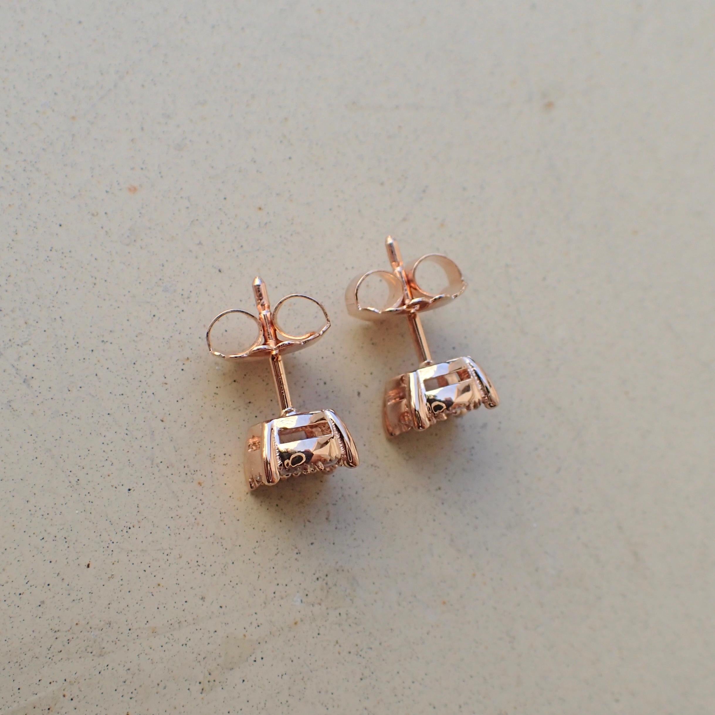 14 Karat Rose Gold Stud Earrings with 0.68 Carat of Diamond - Illusion Set 2