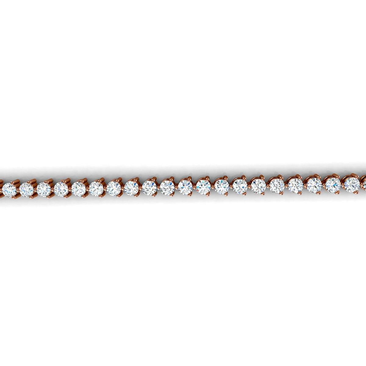 14 Karat Roségold Tennisarmband mit drei Zacken Diamant '3 Karat im Zustand „Neu“ im Angebot in San Francisco, CA