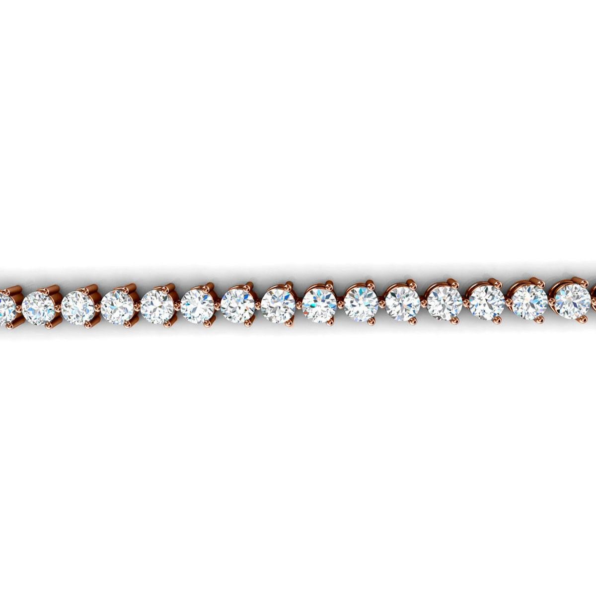Bracelet tennis à trois griffes en or rose 14 carats et diamants de 7 carats Neuf - En vente à San Francisco, CA