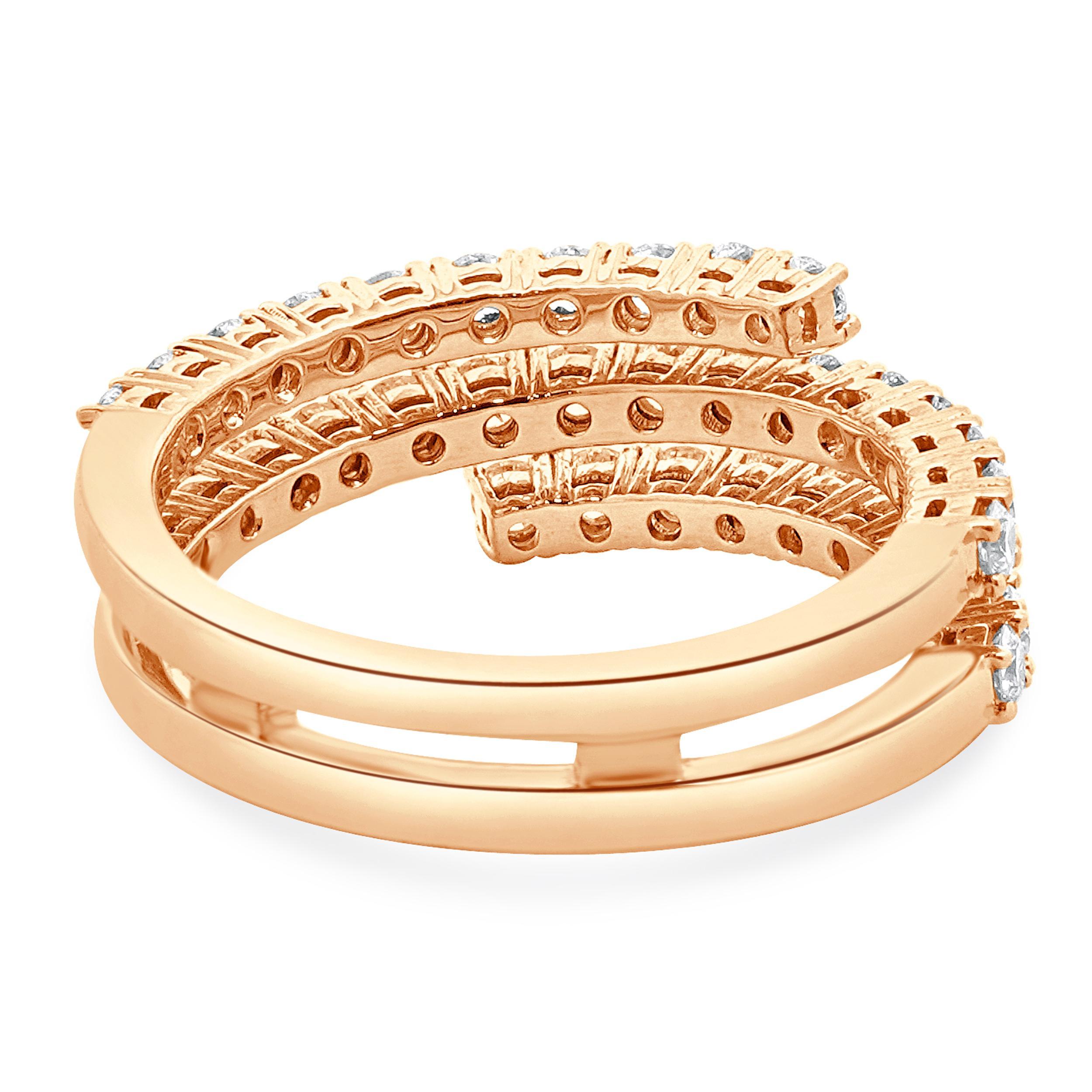 Anello bypass con tre file di diamanti in oro rosa 14 carati In condizioni ottime in vendita a Scottsdale, AZ