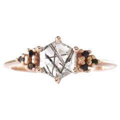 14 Karat Rose Gold Tourmalinated Quartz and Spinels Ring
