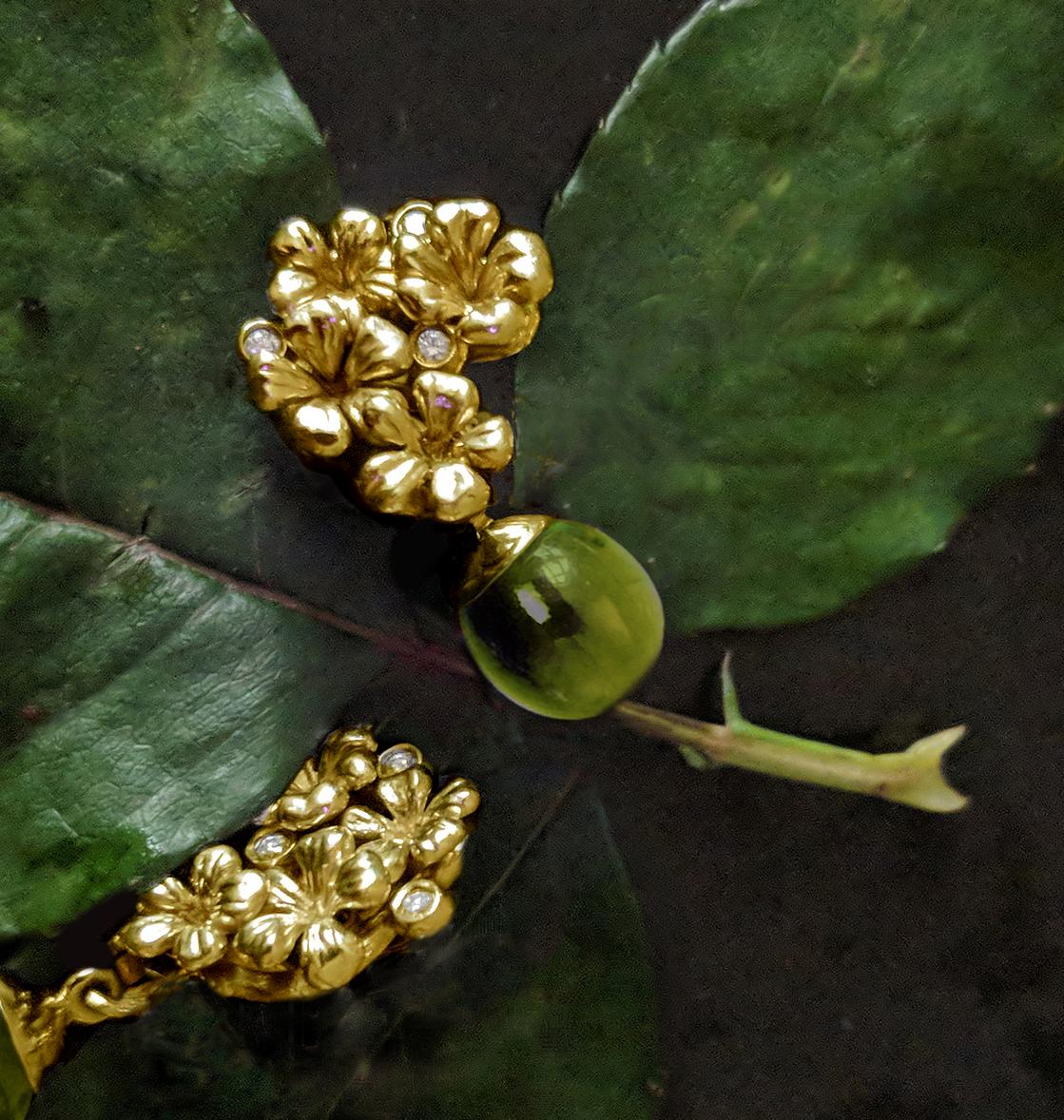 Modern Fourteen Karat Rose Gold Transformer Blossom Drop Pendant Necklace with Diamonds For Sale