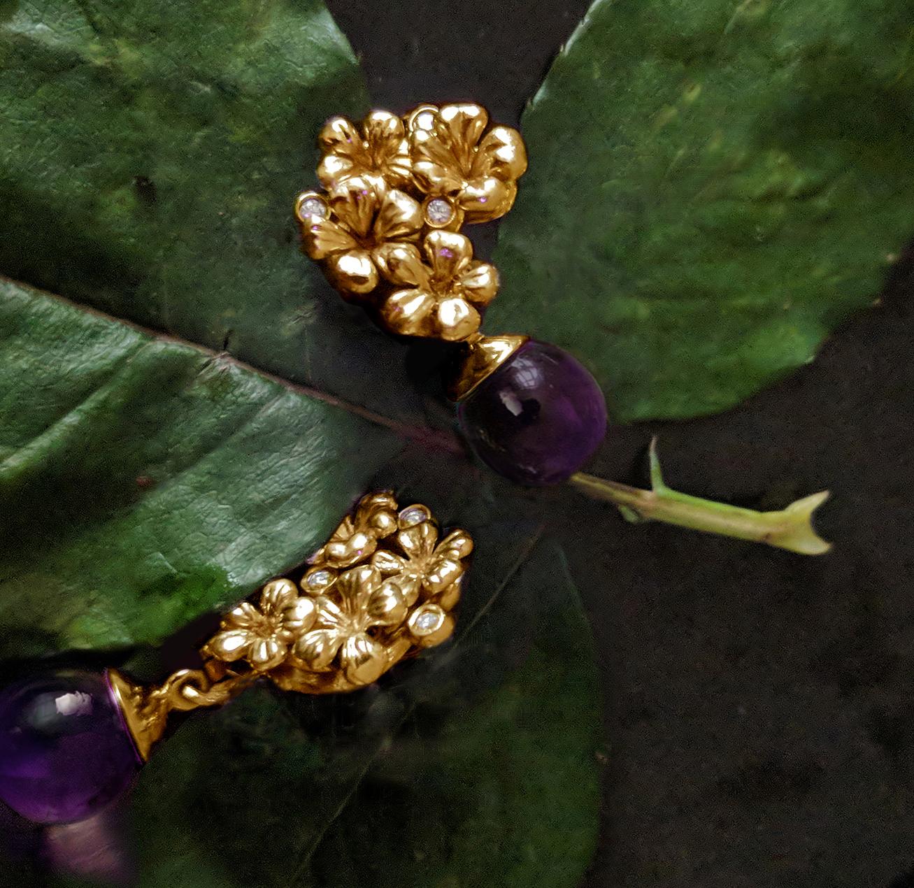 Women's or Men's Fourteen Karat Rose Gold Transformer Blossom Drop Pendant Necklace with Diamonds For Sale