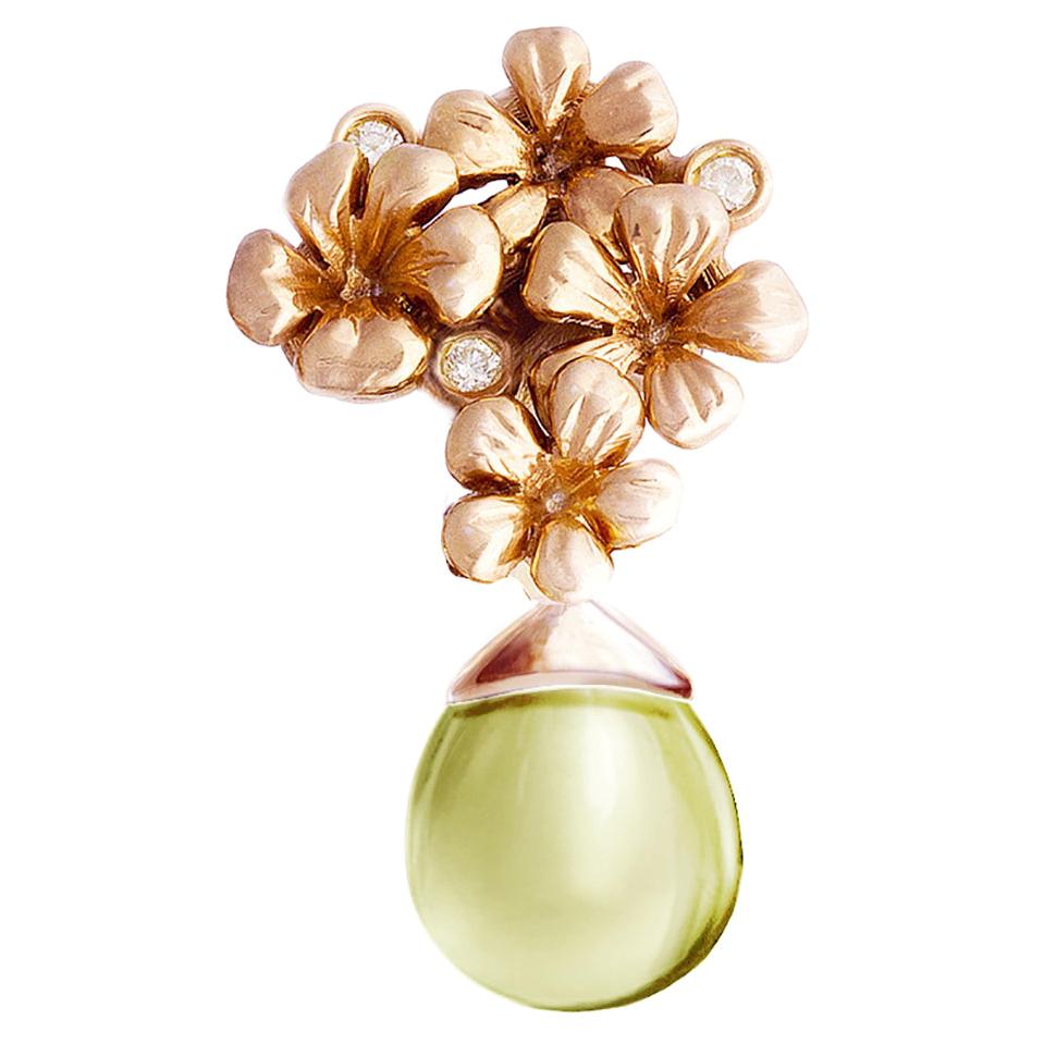 Fourteen Karat Rose Gold Transformer Blossom Drop Pendant Necklace with Diamonds For Sale