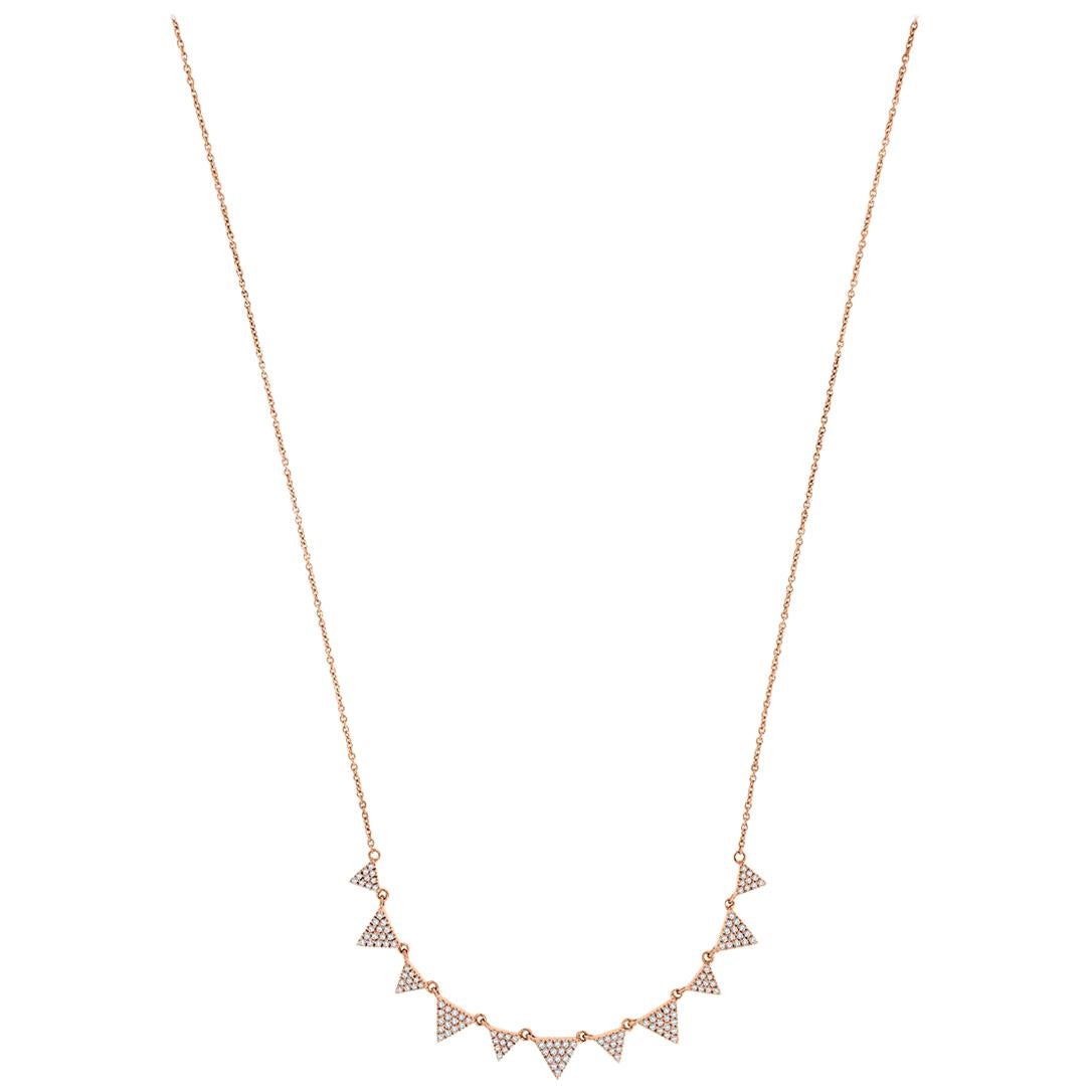 14 Karat Rose Gold Triangle Diamond Necklace '1/2 Carat' For Sale