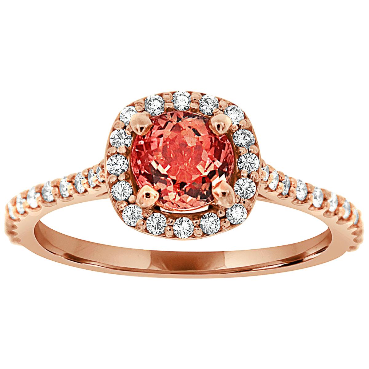 14 Karat Rose Gold Unheated Peach Sapphire GIA 'Center 1.21 Carat' For Sale