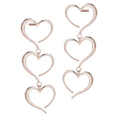 24 Karat Rose Gold Vermeil Triple Heart Dangle Earrings