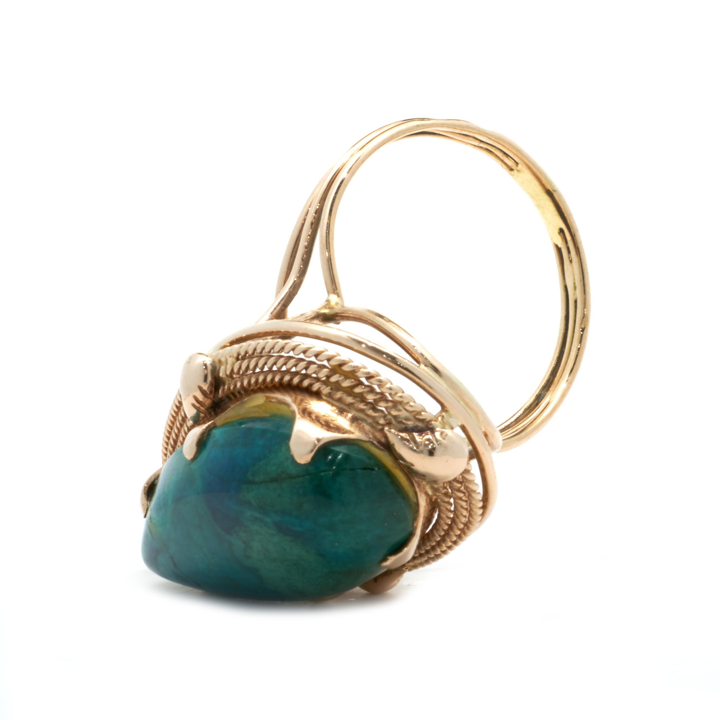 Pear Cut 14 Karat Rose Gold Vintage Turquoise Ring For Sale