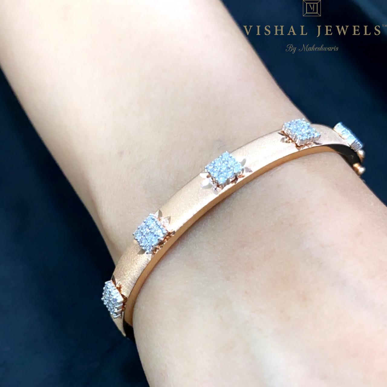 Modern 14 Karat Rose Gold White Diamond Bangle Bracelet For Sale