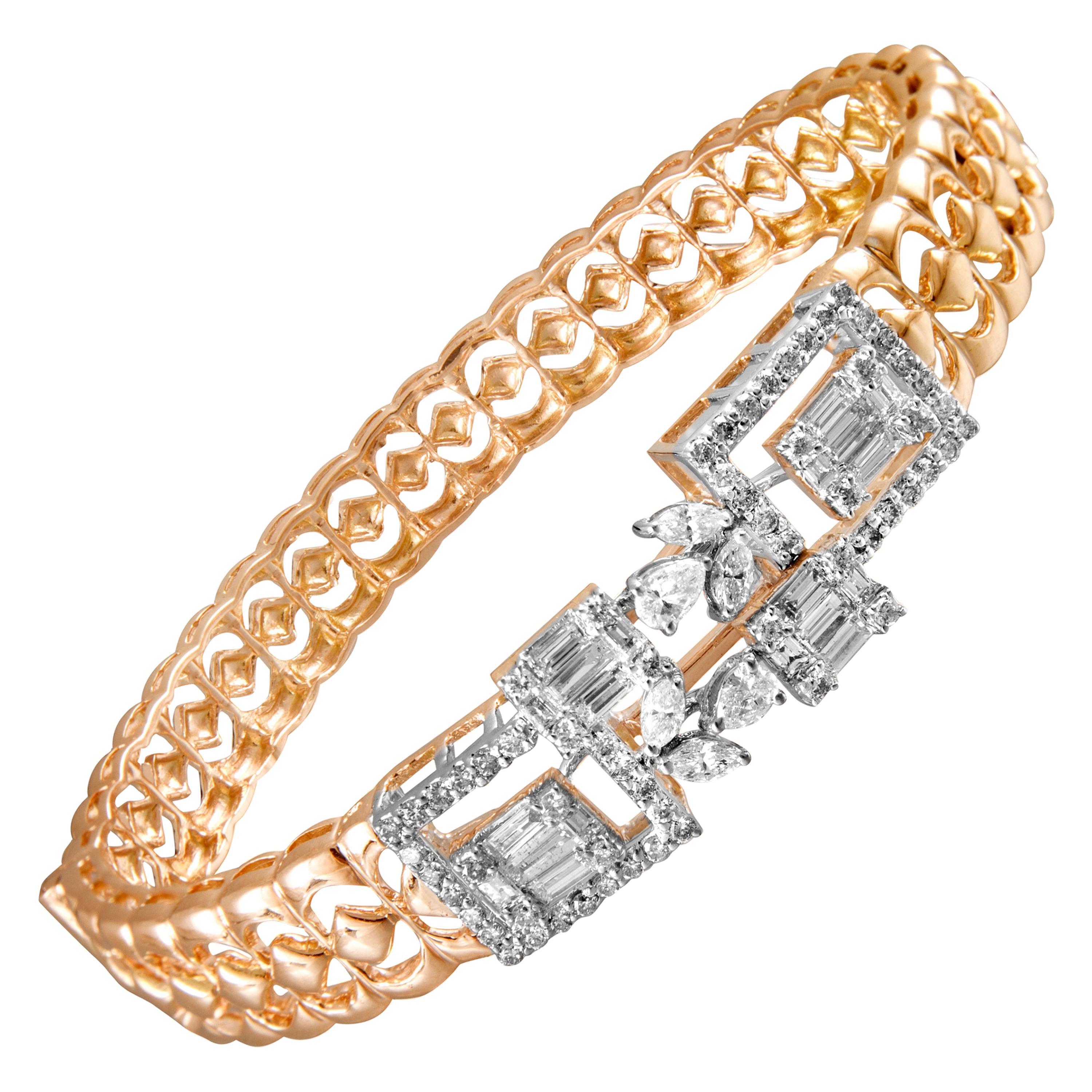 14 Karat Rose Gold White Diamond Bracelet