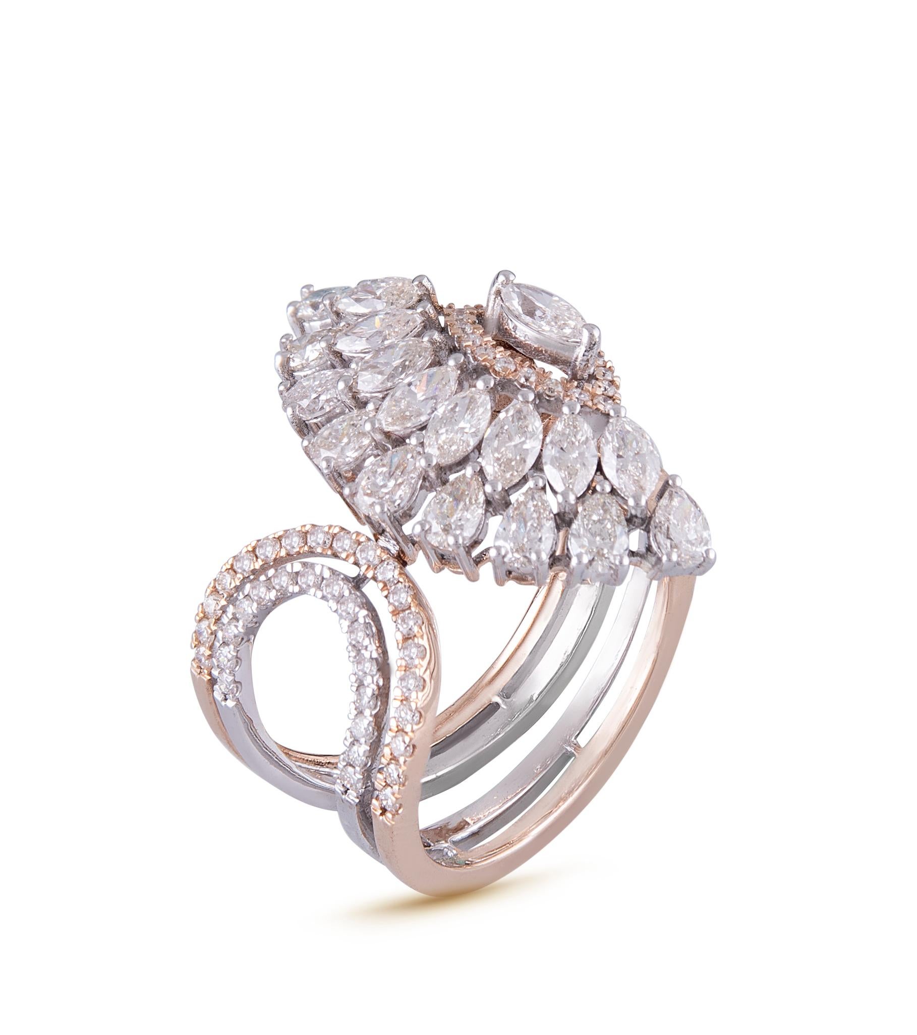 En vente :  Bague cocktail en or rose 14 carats et diamants blancs 4