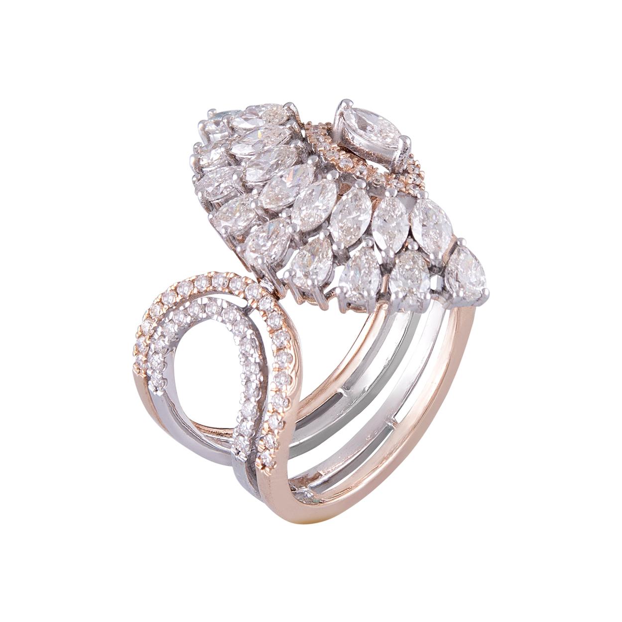 Bague cocktail en or rose 14 carats et diamants blancs