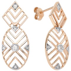 14 Karat Rose Gold White Diamond Geometria Oval Earrings